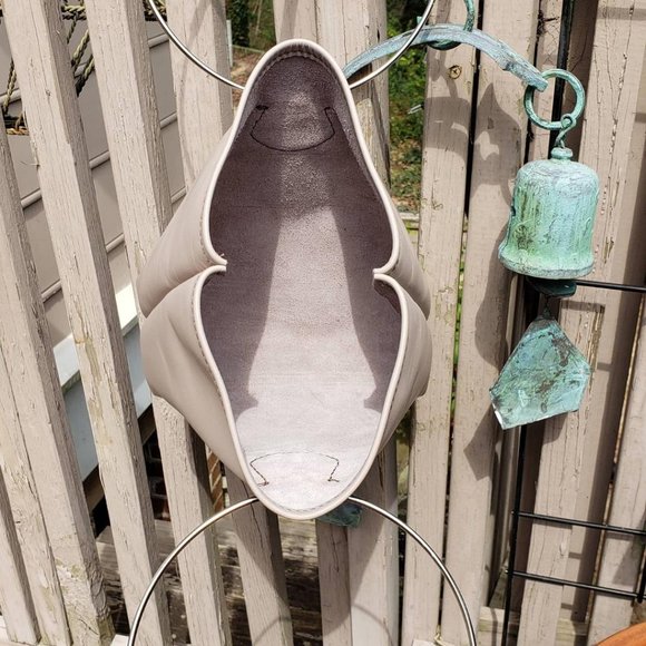 Taupe Leather Handbag Tote with Hoop Handles - Picture 2 of 2